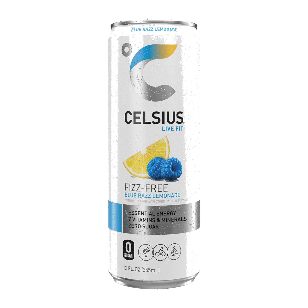 Celsius Live Fit Fizz-Free Blue Razz Lemonade can