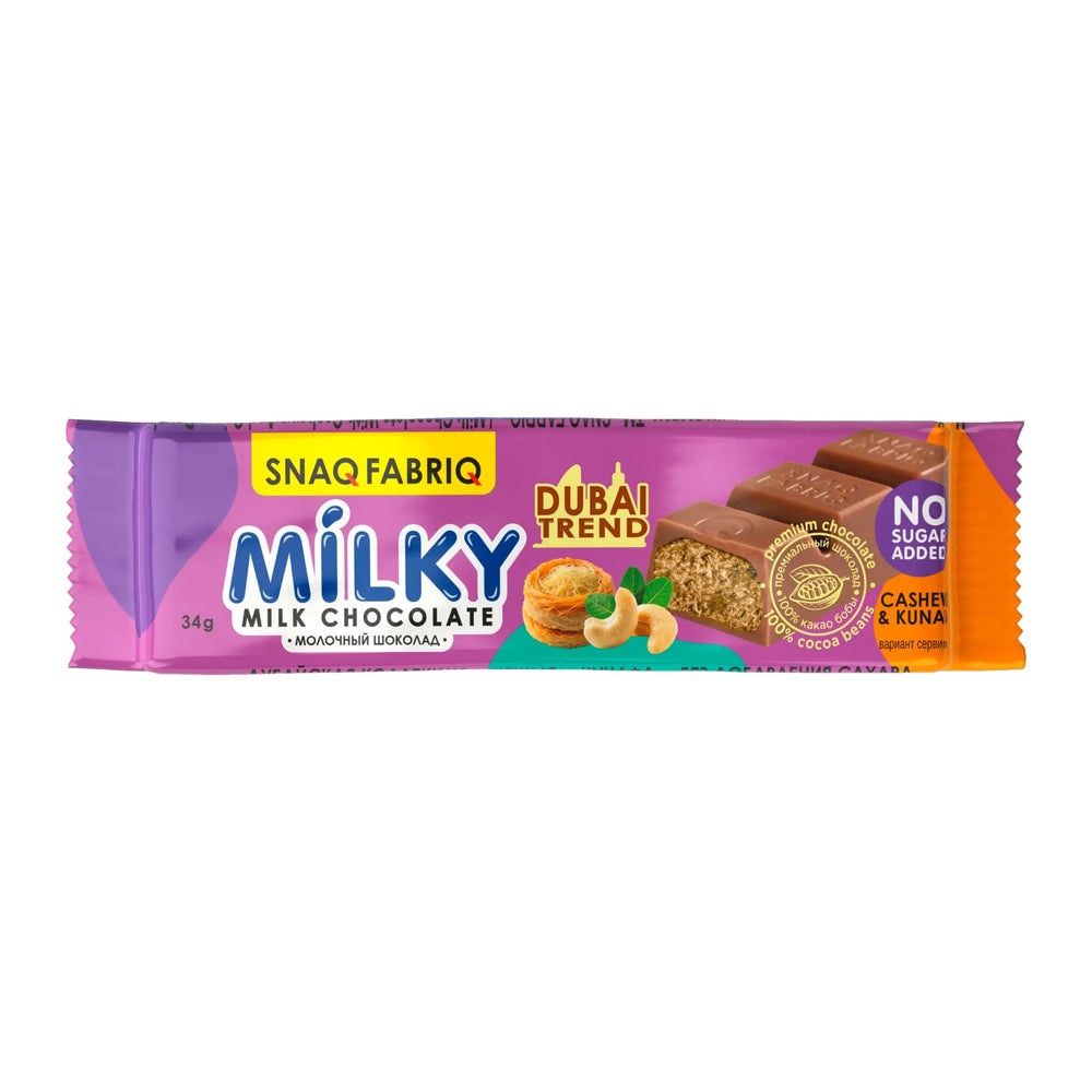 Snaq Fabriq Milky milk chocolate bar with cashews and kunafa 34g